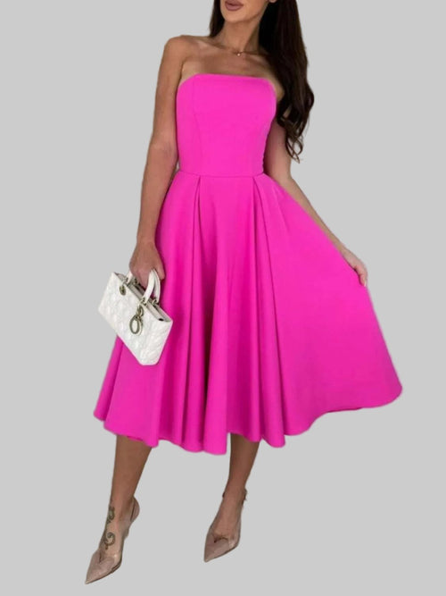 Midi Dress | Solid Color Tube Stylish Fitted and Comfortable Wear - Jsandiclothing.com
