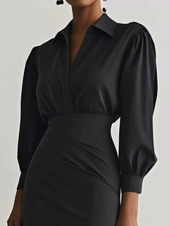 Ruched Midi Shirt Dress with Side Slit - Elegant & Stylish |JSandi - Jsandiclothing.com