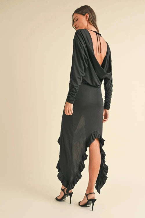 Mable Backless Asymmetric Ruffle Hem Dress - Jsandiclothing.com