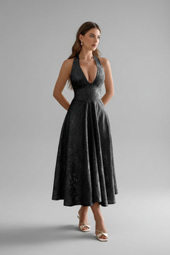 Halter Neck Midi Dress with Pockets - Jsandiclothing.com