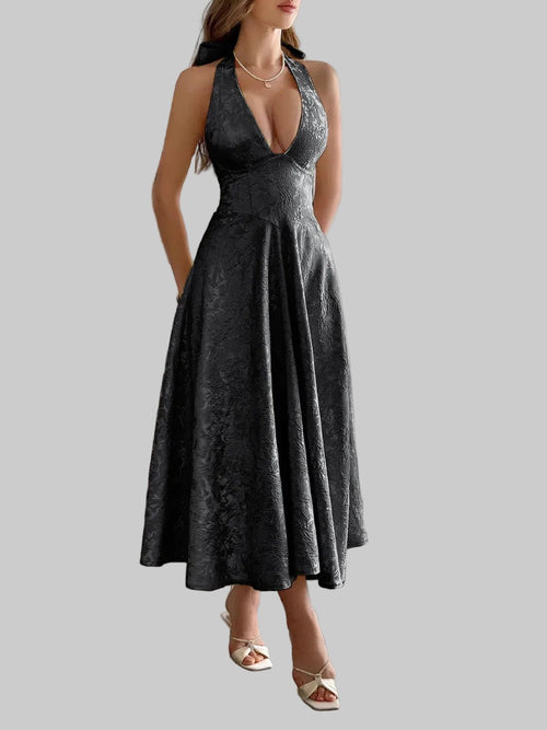 Halter Neck Midi Dress with Pockets - Jsandiclothing.com