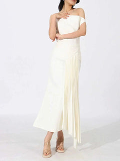 Single Shoulder Pleated Dress - Elegant Ruched Asymmetrical Design - Jsandiclothing.com