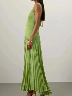 Pleated Halter Neck Maxi Dress - Elegant & Stylish| Jsandiclothing - Jsandiclothing.com