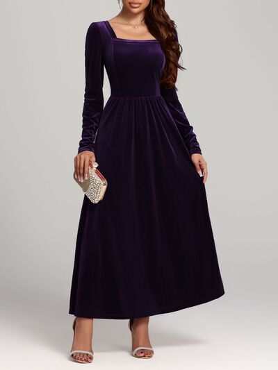 Long Sleeve Dress | Velvet Square Neck Elegant Modern and High Quality - Jsandiclothing.com
