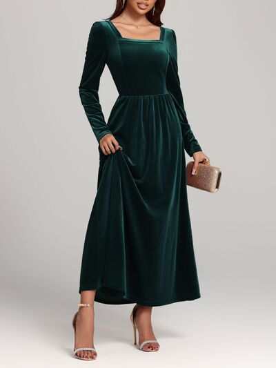 Long Sleeve Dress | Velvet Square Neck Elegant Modern and High Quality - Jsandiclothing.com