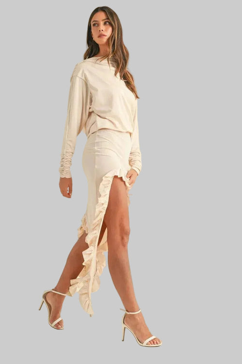 Ruffle Dress - Elegant Backless Asymmetric Hem Dress - Chic& Flattering - Jsandiclothing.com