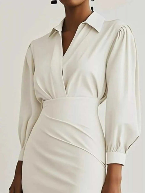 Ruched Midi Shirt Dress with Side Slit - Elegant & Stylish |JSandi - Jsandiclothing.com