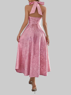 Halter Neck Midi Dress with Pockets - Jsandiclothing.com