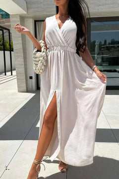 Surplice Sleeveless Slit Maxi Dress - Jsandiclothing.com