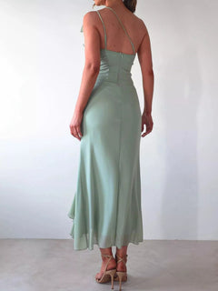 One - Shoulder Ruffle Slit Dress - Jsandiclothing.com