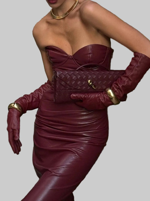 Slit Tube Leather Bodycon Maxi Dress - Jsandiclothing.com