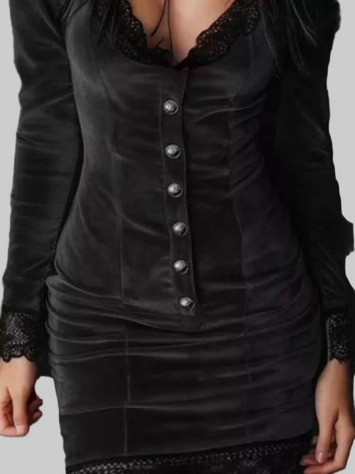 Velvet Lace Trim Bodycon Dress - Elegant Evening Wear |JSandi - Jsandiclothing.com