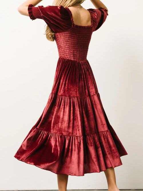 Smocked Half Sleeve Tiered Midi Dress - Elegant & Comfortable Fit - Jsandiclothing.com