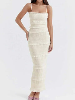 Frill Tiered Textured Maxi Cami Dress - Boho Chic Style | Shop Now!!! - Jsandiclothing.com