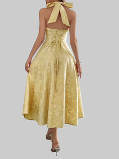 Halter Neck Midi Dress with Pockets - Jsandiclothing.com