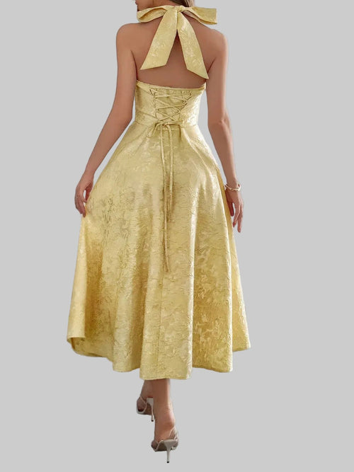 Halter Neck Midi Dress with Pockets - Jsandiclothing.com