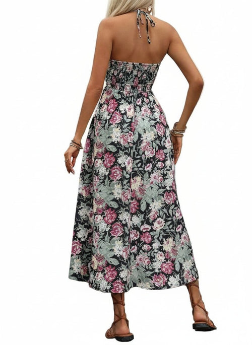 Midi Dress| Smocked Printed Halter Neck |Trendy For Effortlessly Style - Jsandiclothing.com