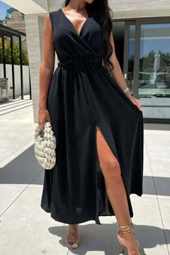 Surplice Sleeveless Slit Maxi Dress - Jsandiclothing.com