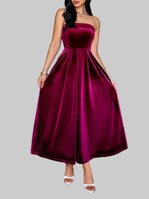 Ruched Tube Midi Dress | Elegant Strapless Style - Jsandiclothing.com