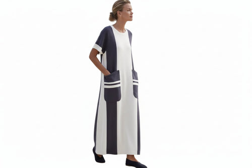 Full Size Color Block Short Sleeve Dress with Pockets Plus Size - Jsandiclothing.com