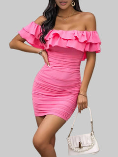 Off - Shoulder Ruffle Bodycon Dress - Stretchy Party Dress | JSandi - Jsandiclothing.com