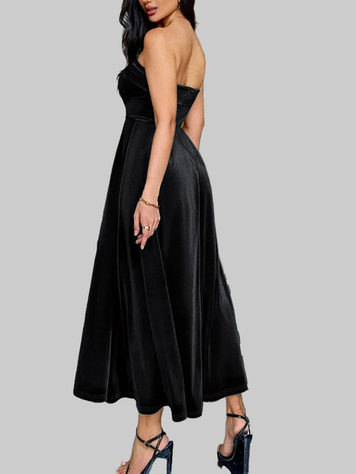 Ruched Tube Midi Dress | Elegant Strapless Style - Jsandiclothing.com