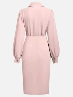 Ruched Midi Shirt Dress with Side Slit - Elegant & Stylish |JSandi - Jsandiclothing.com