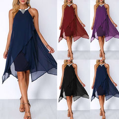 Black Cocktail Dress Round Neck Chiffon Sleeveless Dress - Jsandiclothing.com