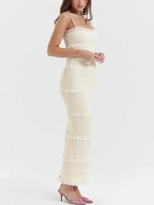 Frill Tiered Textured Maxi Cami Dress - Boho Chic Style | Shop Now!!! - Jsandiclothing.com