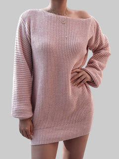 Rib - Knit Mini Sweater Dress - Stylish & Comfortable Acrylic Fashion - Jsandiclothing.com