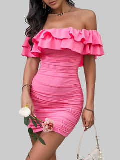 Off - Shoulder Ruffle Bodycon Dress - Stretchy Party Dress | JSandi - Jsandiclothing.com