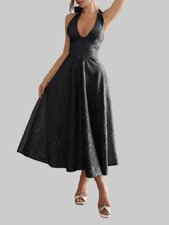 Halter Neck Midi Dress with Pockets - Jsandiclothing.com