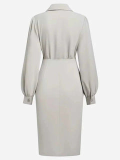 Ruched Midi Shirt Dress with Side Slit - Elegant & Stylish |JSandi - Jsandiclothing.com