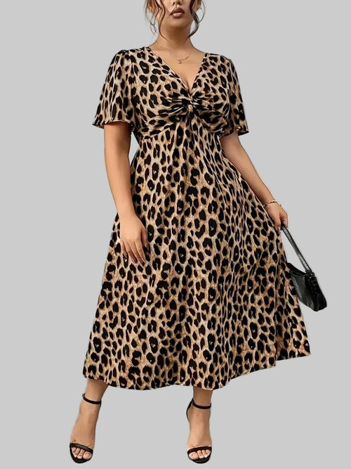 Plus Size Leopard Short Sleeve Dress| - Stylish & Comfortable| JSandi - Jsandiclothing.com