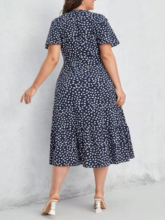 Plus Size Printed V - Neck Short Sleeve Dress - Jsandiclothing.com