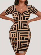 Sweetheart neckline Short Sleeve Mini Dress - Plus Size and Stylish Look - Jsandiclothing.com