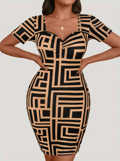 Sweetheart neckline Short Sleeve Mini Dress - Plus Size and Stylish Look - Jsandiclothing.com