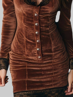 Velvet Lace Trim Bodycon Dress - Elegant Evening Wear |JSandi - Jsandiclothing.com