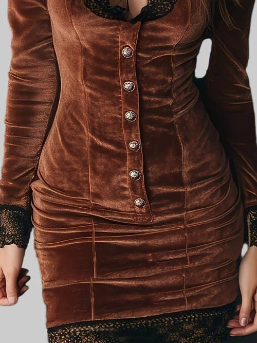 Velvet Lace Trim Bodycon Dress - Elegant Evening Wear |JSandi - Jsandiclothing.com