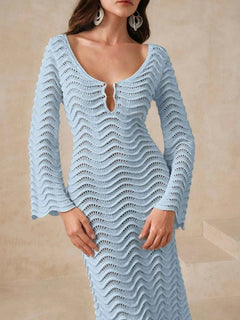 Wave Openwork Crochet Maxi Knit Dress - Jsandiclothing.com