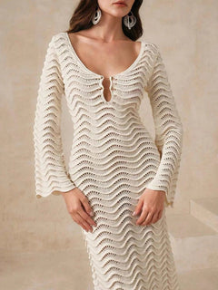 Wave Openwork Crochet Maxi Knit Dress - Jsandiclothing.com