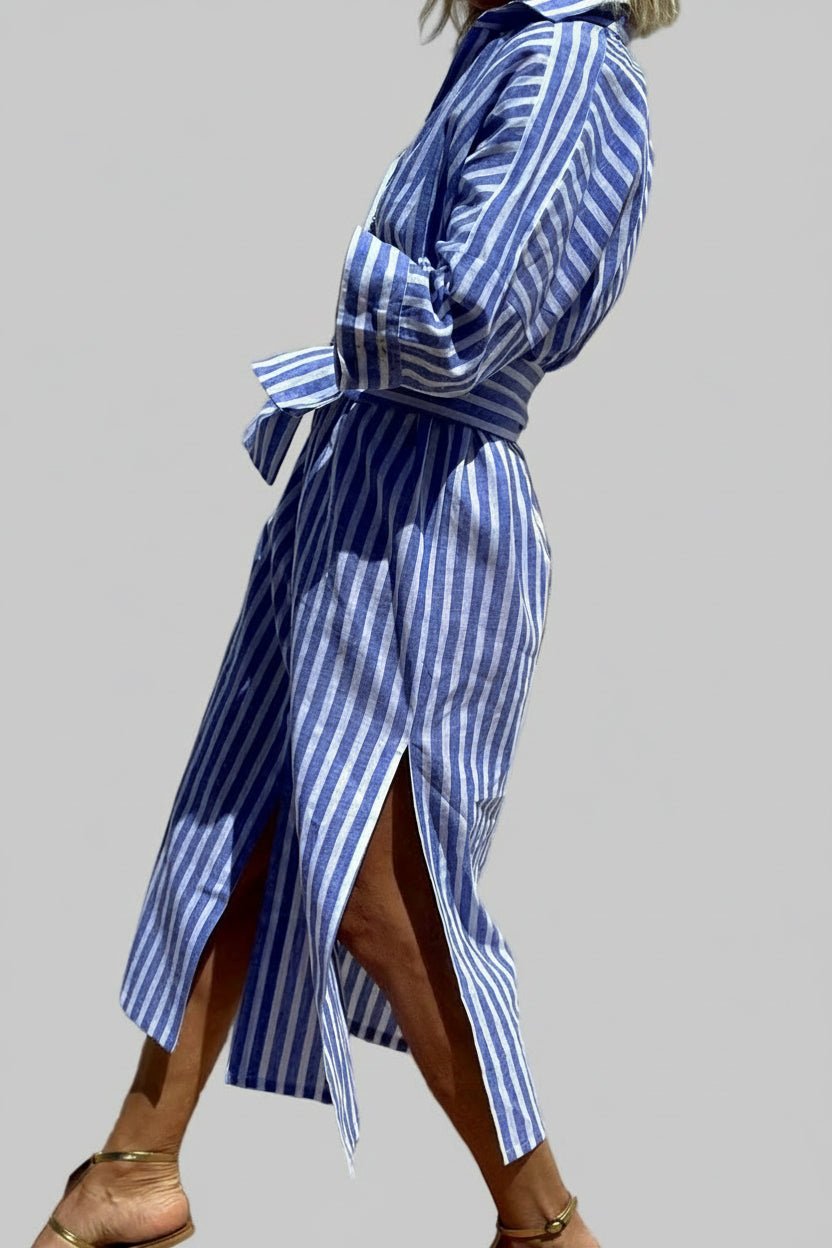 Quarter Sleeve Midi Dress - Tied Button Up - Stylish & Comfortable Fit - Jsandiclothing.com