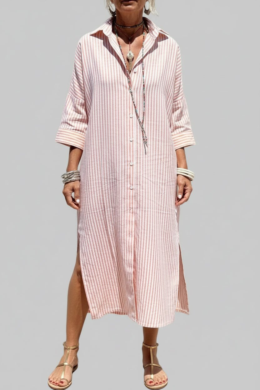 Quarter Sleeve Midi Dress - Tied Button Up - Stylish & Comfortable Fit - Jsandiclothing.com