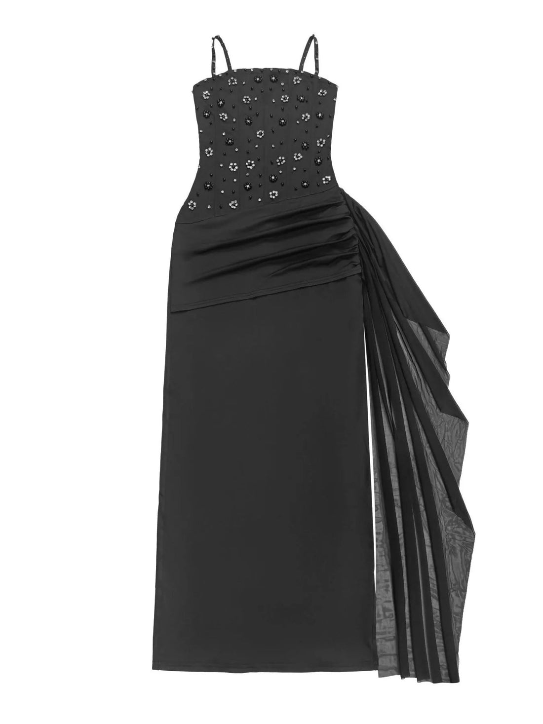 Rhinestone Slit Maxi Dress with Draping Detail - Jsandiclothing.com