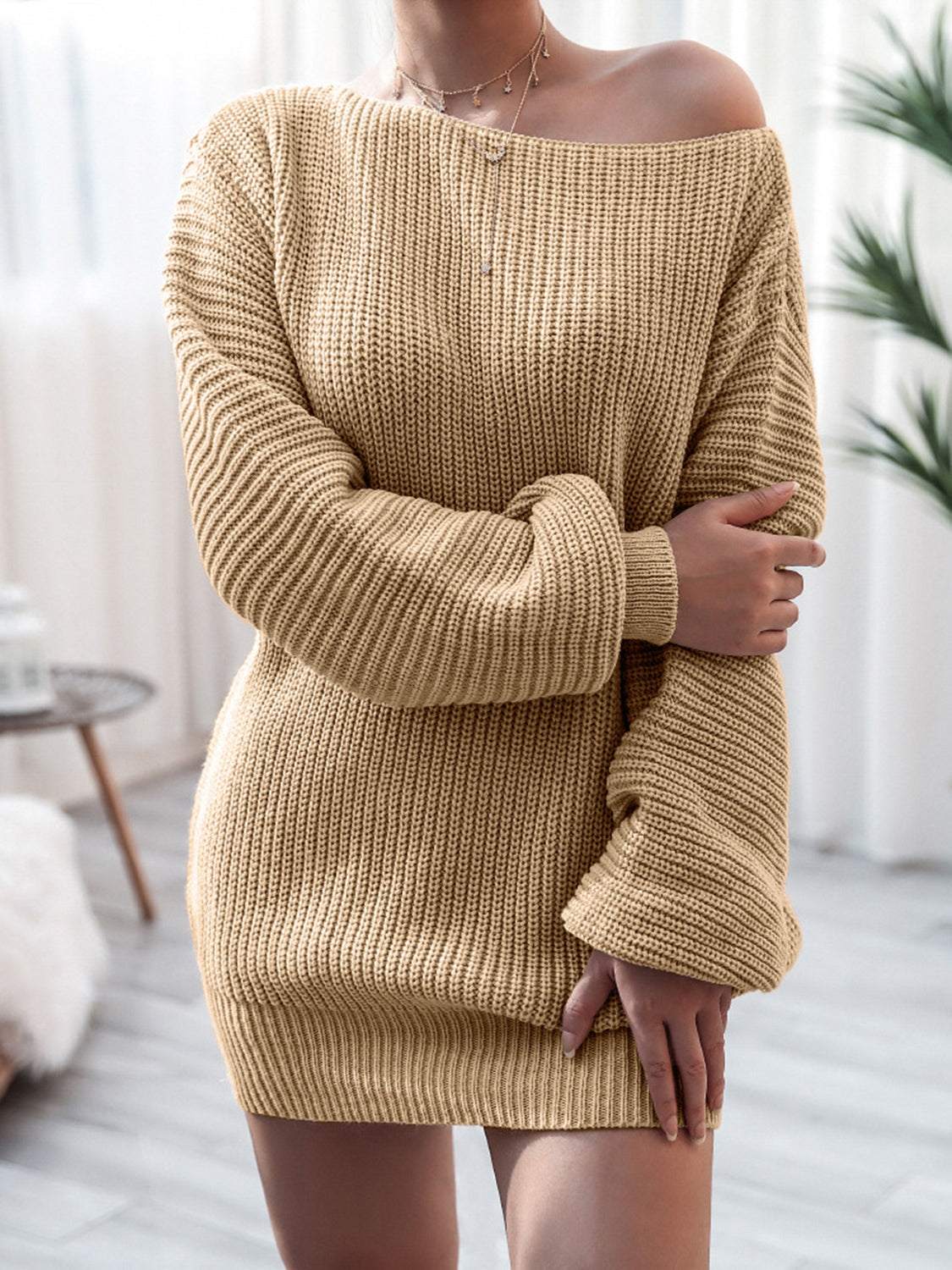 Rib - Knit Mini Sweater Dress - Stylish & Comfortable Acrylic Fashion - Jsandiclothing.com