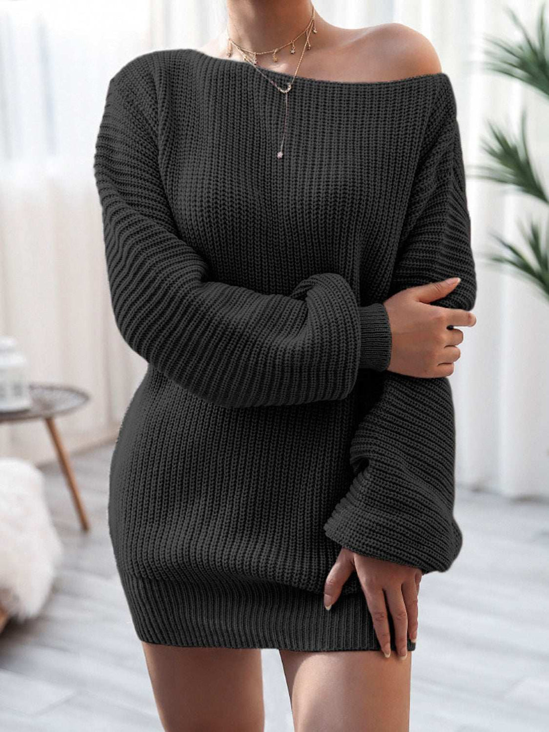 Rib - Knit Mini Sweater Dress - Stylish & Comfortable Acrylic Fashion - Jsandiclothing.com
