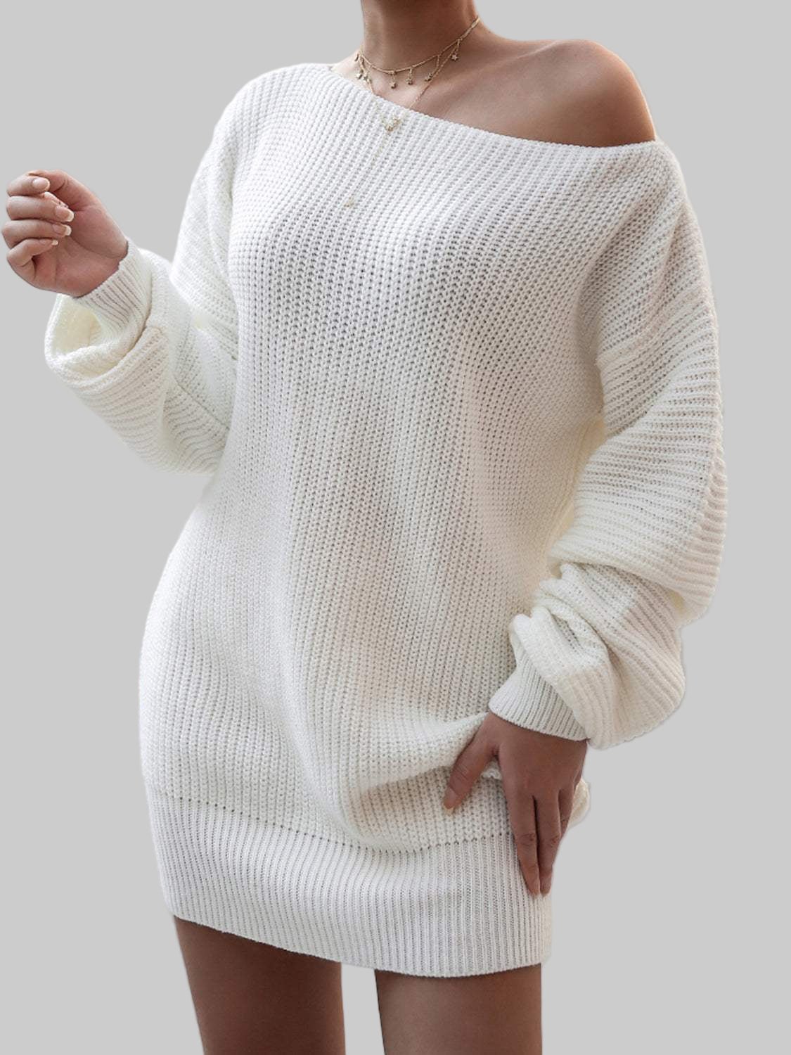 Rib - Knit Mini Sweater Dress - Stylish & Comfortable Acrylic Fashion - Jsandiclothing.com