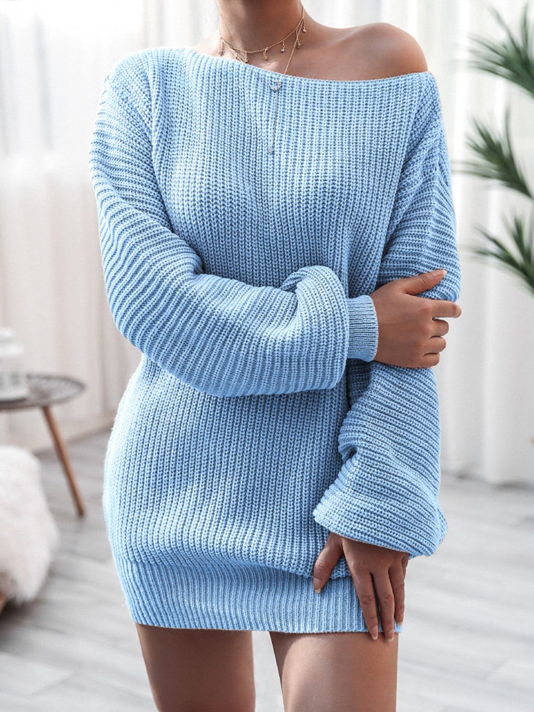 Rib - Knit Mini Sweater Dress - Stylish & Comfortable Acrylic Fashion - Jsandiclothing.com