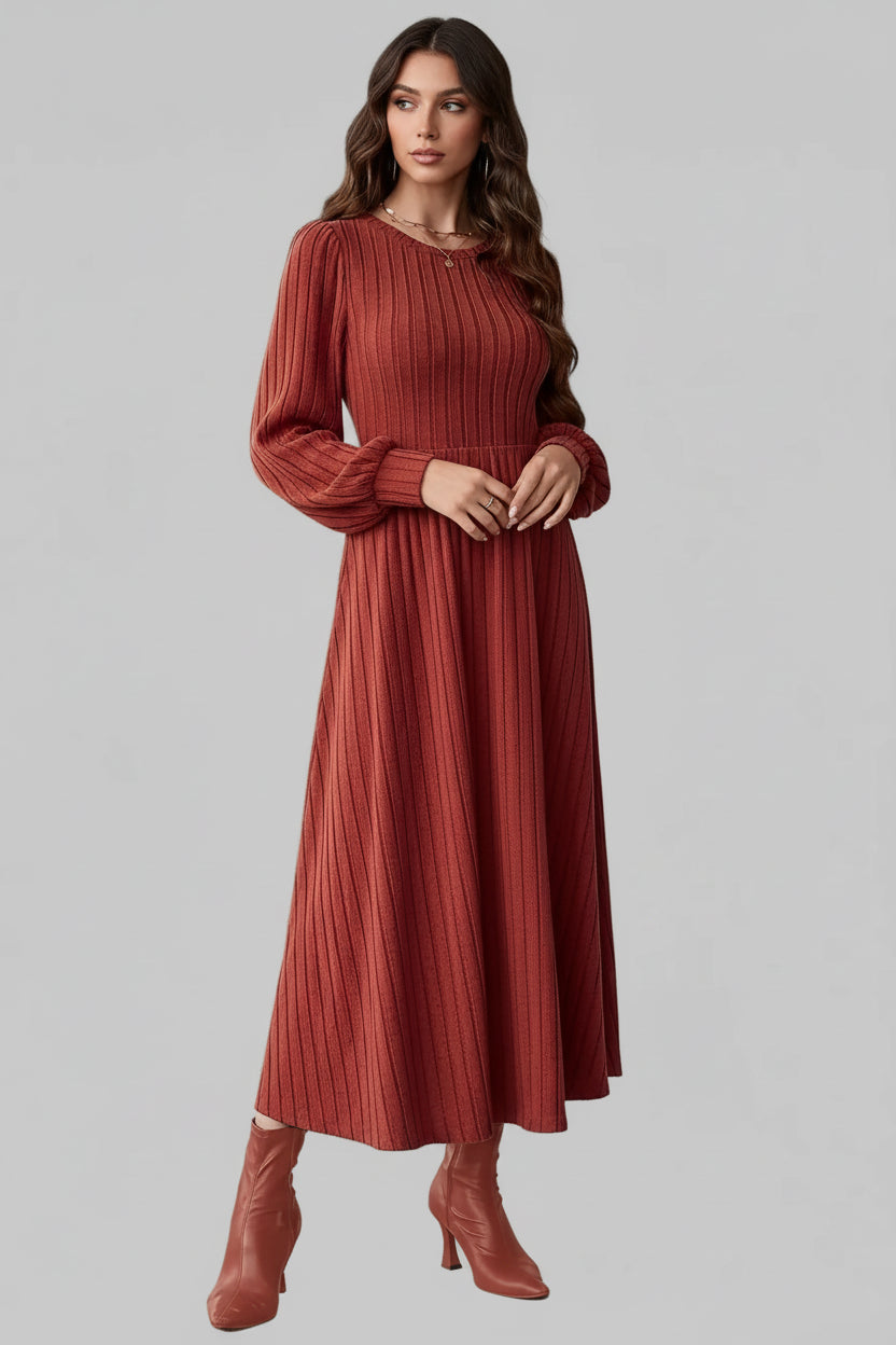 Ribbed Long Sleeve Sweater Dress - Jsandiclothing.com