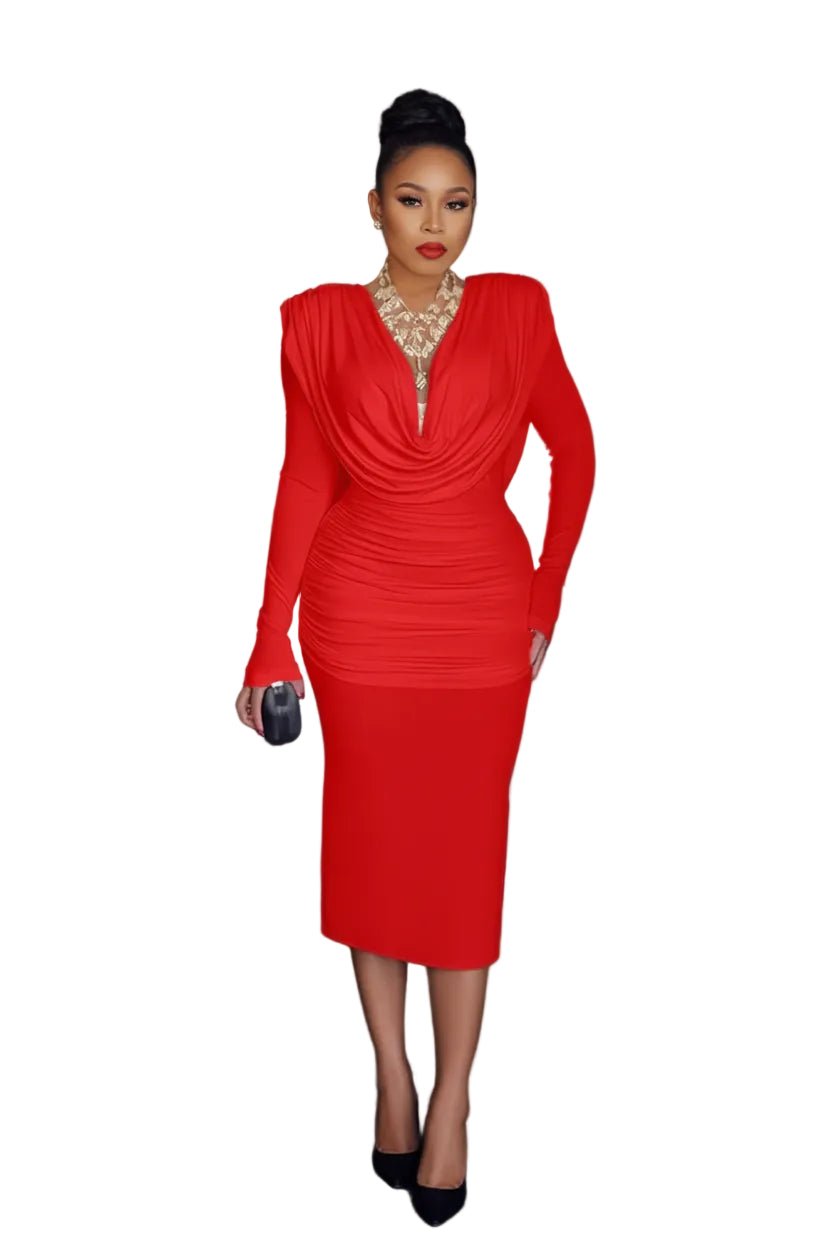 Ruched Long Sleeve Maxi Dress | Elegant Bodycon Formal Evening Gown - Jsandiclothing.com